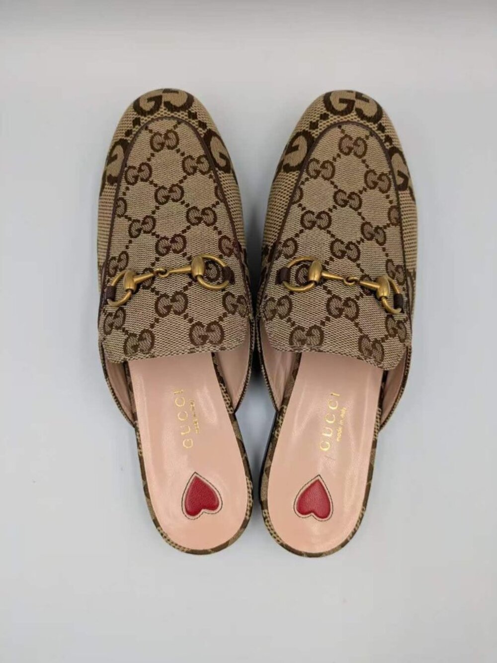 Gucci Monogram Jumbo GG Malaga Princetown Slippers Camel Ebony Beige EU37 475094 - Picture 3 of 13